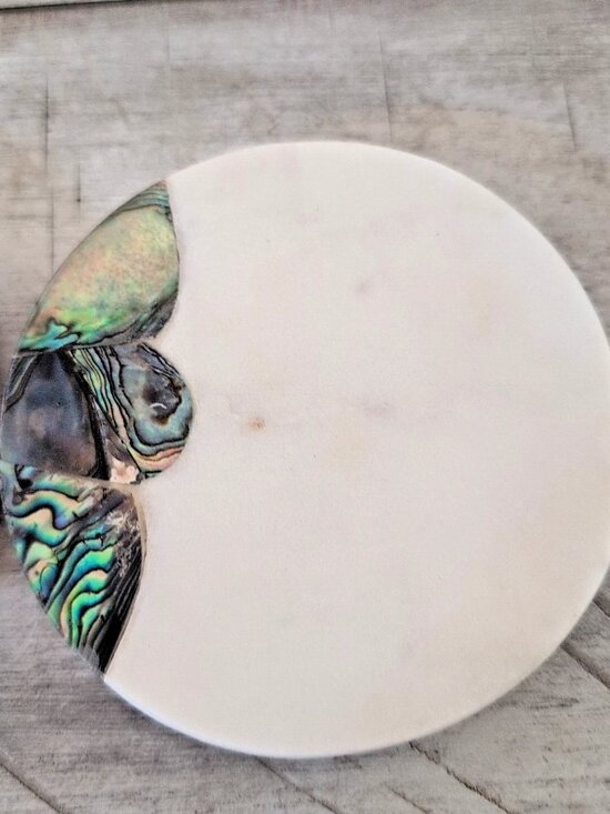 Anthropologie 2 Marble Coasters Mother Of Pearl Abalone Shell Ramona Replacement - Picture 4 of 13